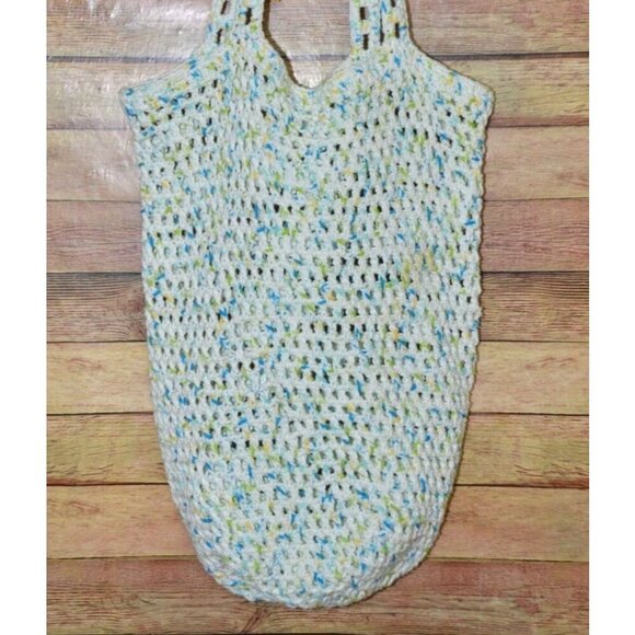 Handmade Crochet Shoulder Bag Purse Satchel Variegated Blue Green Hippie Boho - Picture 2 of 5